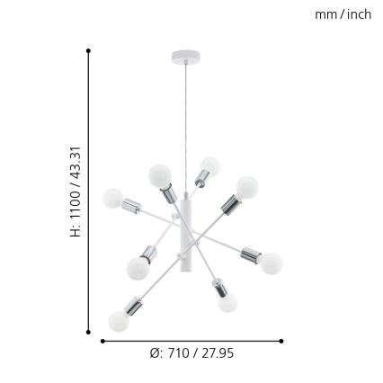 Eglo - Lustra ar auklu 8xE27/60W/230V balts