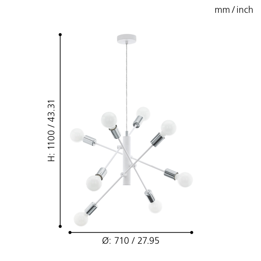 Eglo - Lustra ar auklu 8xE27/60W/230V balts