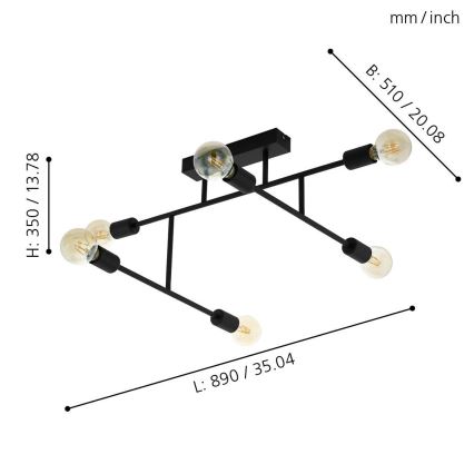 Eglo - Pieliekama lustra 6xE27/40W/230V melns