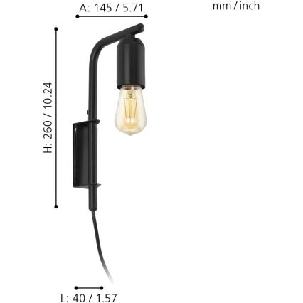 Eglo 98064 - Sienas gaismeklis ADRI 1xE27/60W/230V
