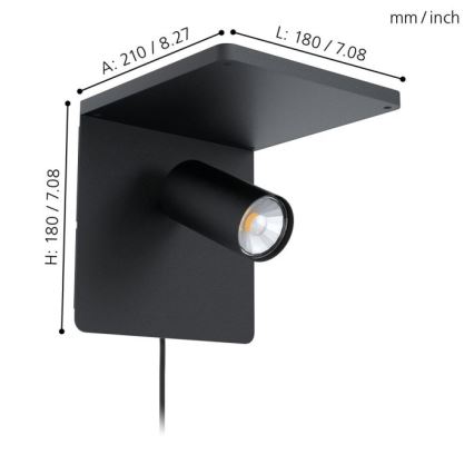 Eglo - LED sienas gaismeklis ar bezvadu uzlādi 1xGU10/5W/230V