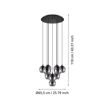 Eglo - lustra uz kabeļa, 10 x E27, 40 W, 230 V, melna/spīdīgi hromēta