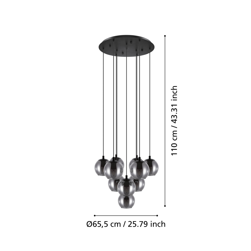 Eglo - lustra uz kabeļa, 10 x E27, 40 W, 230 V, melna/spīdīgi hromēta