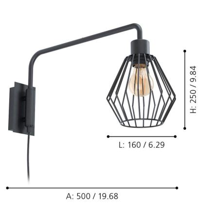 Eglo 99349 - Sienas gaismeklis TABILLANO 1xE27/40W/230V