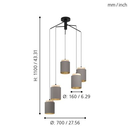 Eglo 99447 - ALBARIZA piekaramā lampa uz vadiem, 5xE27/40W/230V, zirnekļa dizains