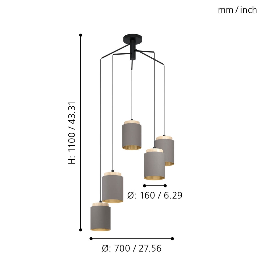 Eglo 99447 - ALBARIZA piekaramā lampa uz vadiem, 5xE27/40W/230V, zirnekļa dizains