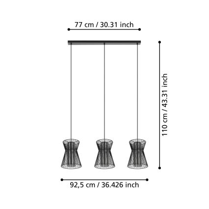 Eglo - Lustra ar auklu 3xE27/40W/230V melna