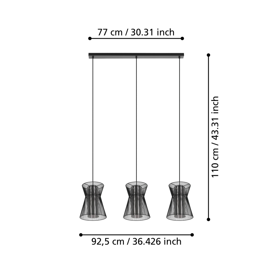 Eglo - Lustra ar auklu 3xE27/40W/230V melna