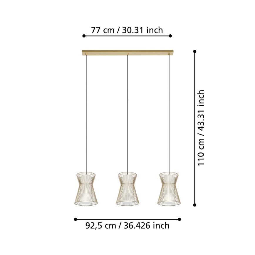 Eglo - Lustra ar auklu 3xE27/40W/230V zelta