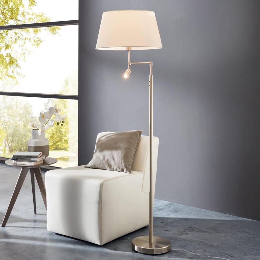 Eglo/Edi Lampa - LED Grīdas stāvlampa SANTANDER 1xE27/11W/230V + LED/2,3W matēts hroms