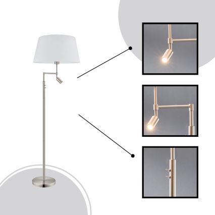 Eglo/Edi Lampa - LED Grīdas stāvlampa SANTANDER 1xE27/11W/230V + LED/2,3W matēts hroms