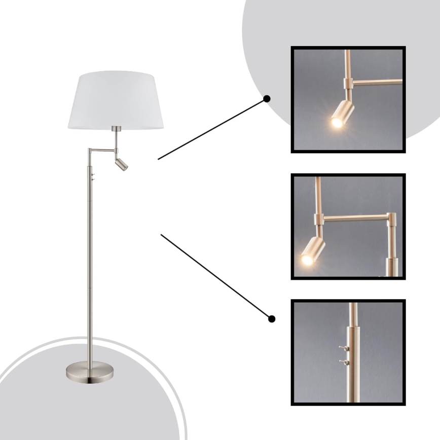 Eglo/Edi Lampa - LED Grīdas stāvlampa SANTANDER 1xE27/11W/230V + LED/2,3W matēts hroms