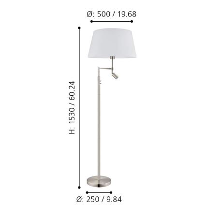 Eglo/Edi Lampa - LED Grīdas stāvlampa SANTANDER 1xE27/11W/230V + LED/2,3W matēts hroms