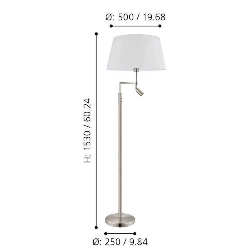 Eglo/Edi Lampa - LED Grīdas stāvlampa SANTANDER 1xE27/11W/230V + LED/2,3W matēts hroms