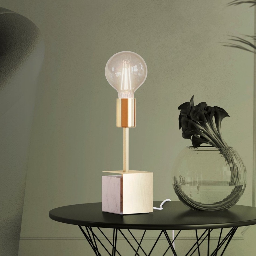 Eglo - Galda lampa 1xE27/40W/230V zelta/balta marmors