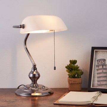 Eglo - Galda lampa 1xE27/60W/230V balta/spīdīgi hromēts
