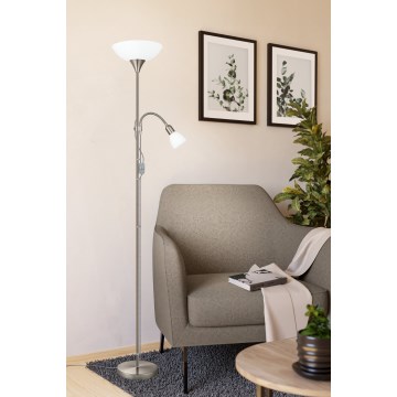 EGLO - Grīdas lampa 1xE27/60W + 1xE14/25W matēts hroms