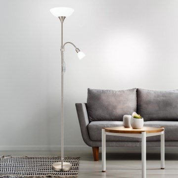 EGLO - Grīdas stāvlampa 1xE27/60W + 1xE14/25W matēts hroms