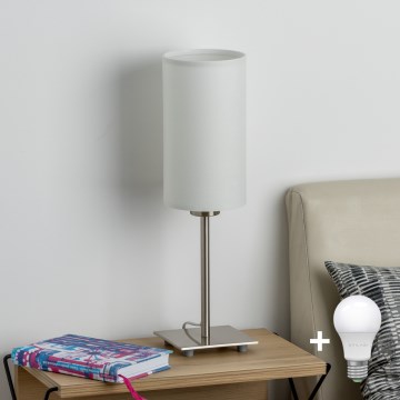 Eglo - LED Galda lampa TUNJA 1xE27/60W/230V 26,5 cm matēts hroms/balta