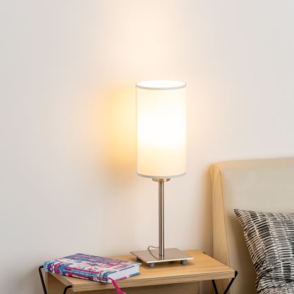 Eglo - LED Galda lampa TUNJA 1xE27/60W/230V 26,5 cm matēts hroms/balta