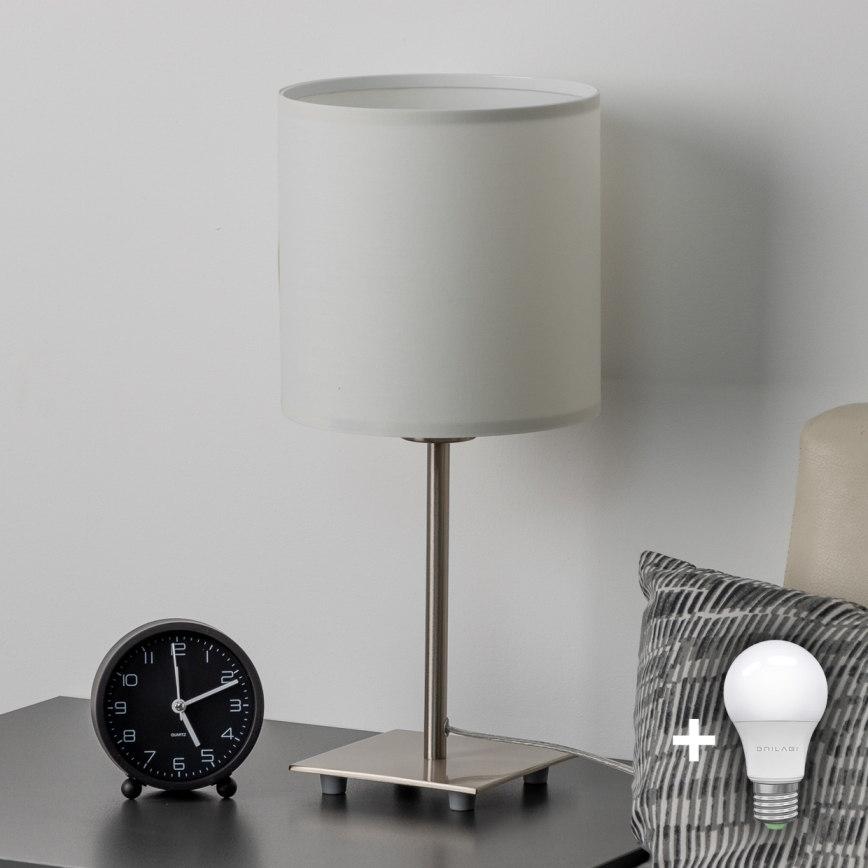 Eglo - LED Galda lampa TUNJA 1xE27/60W/230V 26,5 cm matēts hroms/balta