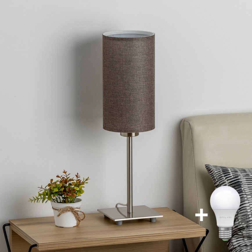Eglo - LED Galda lampa TUNJA 1xE27/60W/230V 26,5 cm matēts hroms/brūna