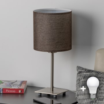 Eglo - LED Galda lampa TUNJA 1xE27/60W/230V 26,5 cm matēts hroms/brūna