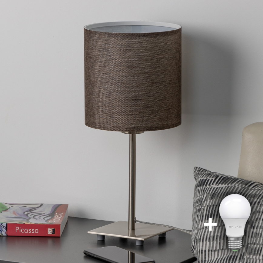 Eglo - LED Galda lampa TUNJA 1xE27/60W/230V 26,5 cm matēts hroms/brūna