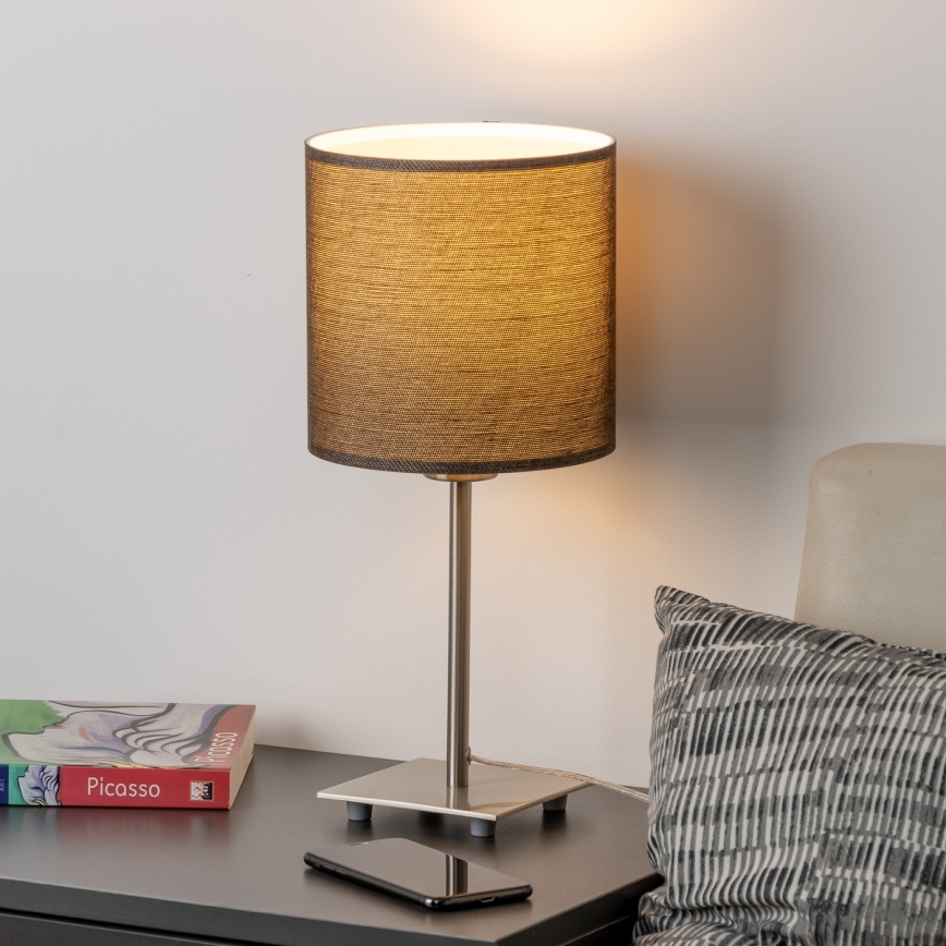 Eglo - LED Galda lampa TUNJA 1xE27/60W/230V 26,5 cm matēts hroms/brūna