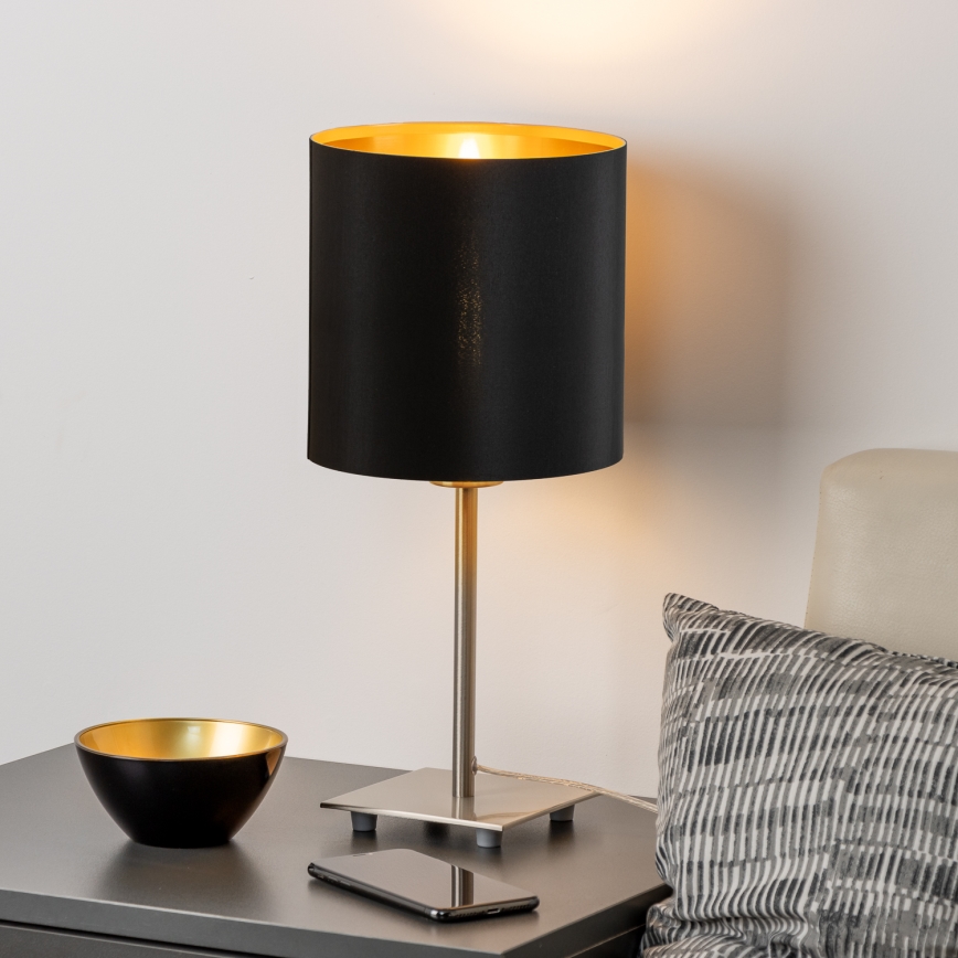 Eglo - LED Galda lampa TUNJA 1xE27/60W/230V 26,5 cm matēts hroms/melna