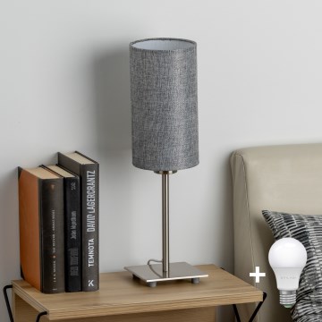 Eglo - LED Galda lampa TUNJA 1xE27/60W/230V 26,5 cm matēts hroms/pelēka