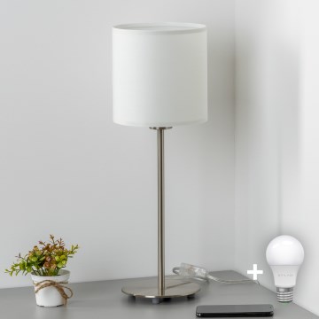 Eglo - LED  Galda lampa TUNJA 1xE27/60W/230V 38,5 cm matēts hroms/balta
