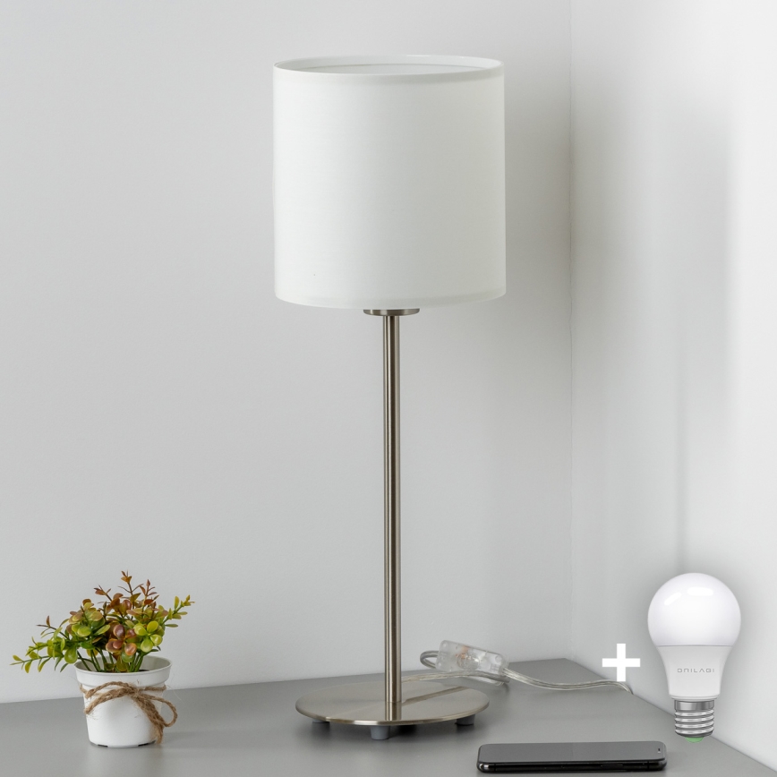 Eglo - LED  Galda lampa TUNJA 1xE27/60W/230V 38,5 cm matēts hroms/balta