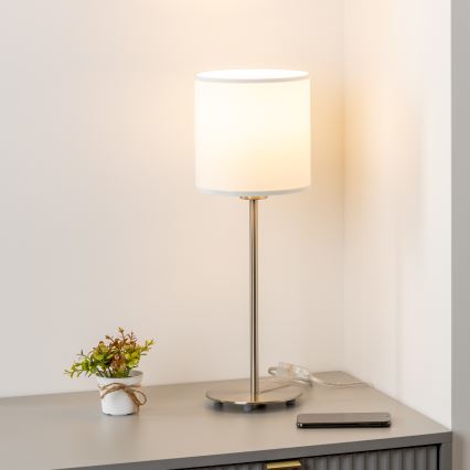Eglo - LED  Galda lampa TUNJA 1xE27/60W/230V 38,5 cm matēts hroms/balta