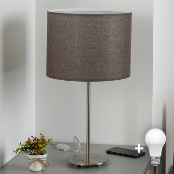 Eglo - LED  Galda lampa TUNJA 1xE27/60W/230V 38,5 cm matēts hroms/brūna