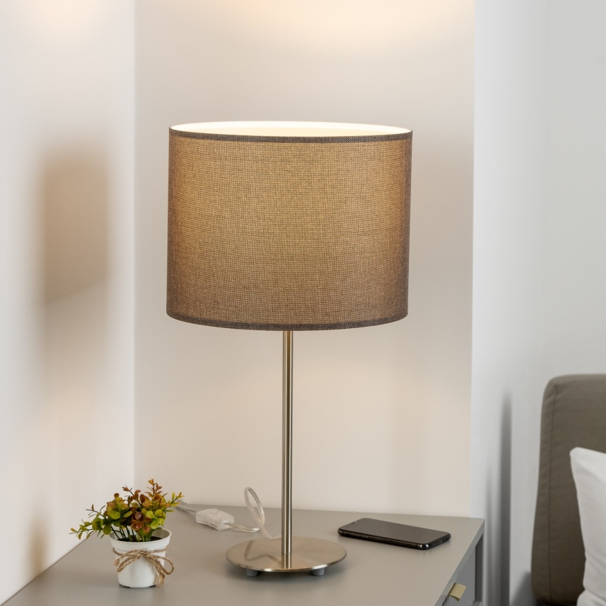 Eglo - LED  Galda lampa TUNJA 1xE27/60W/230V 38,5 cm matēts hroms/brūna