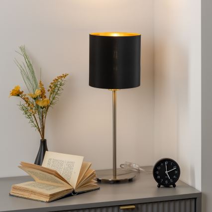 Eglo - LED Galda lampa TUNJA 1xE27/60W/230V 38,5 cm matēts hroms/melna