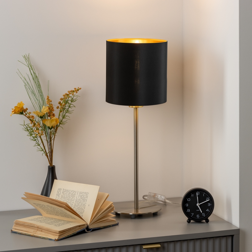 Eglo - LED Galda lampa TUNJA 1xE27/60W/230V 38,5 cm matēts hroms/melna