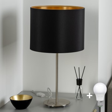 Eglo - LED  Galda lampa TUNJA 1xE27/60W/230V 38,5 cm matēts hroms/melna