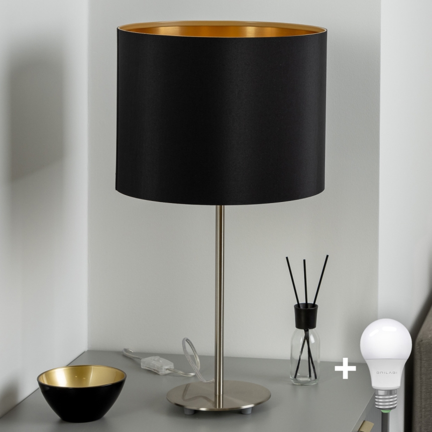 Eglo - LED  Galda lampa TUNJA 1xE27/60W/230V 38,5 cm matēts hroms/melna