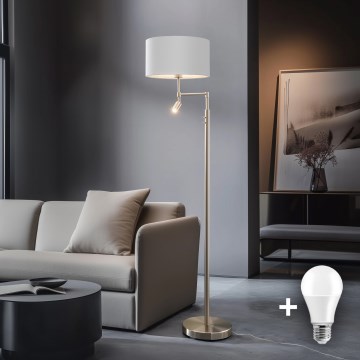 Eglo - LED grīdas lampa TUNJA 1xE27/60W/230V + LED/2,1W Ø 38 cm matēts hroms/balta