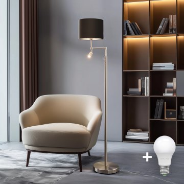 Eglo - LED Grīdas stāvlampa TUNJA 1xE27/60W/230V + LED/2,1W d. 30 cm matēts hroms/brūna