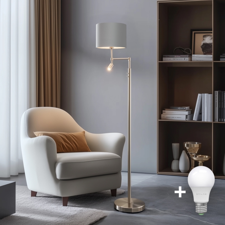 Eglo - LED Grīdas stāvlampa TUNJA 1xE27/60W/230V + LED/2,1W d. 30 cm matēts hroms/pelēka