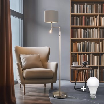 Eglo - LED Grīdas stāvlampa TUNJA 1xE27/60W/230V + LED/2,1W d. 30 cm matēts hroms/taupe