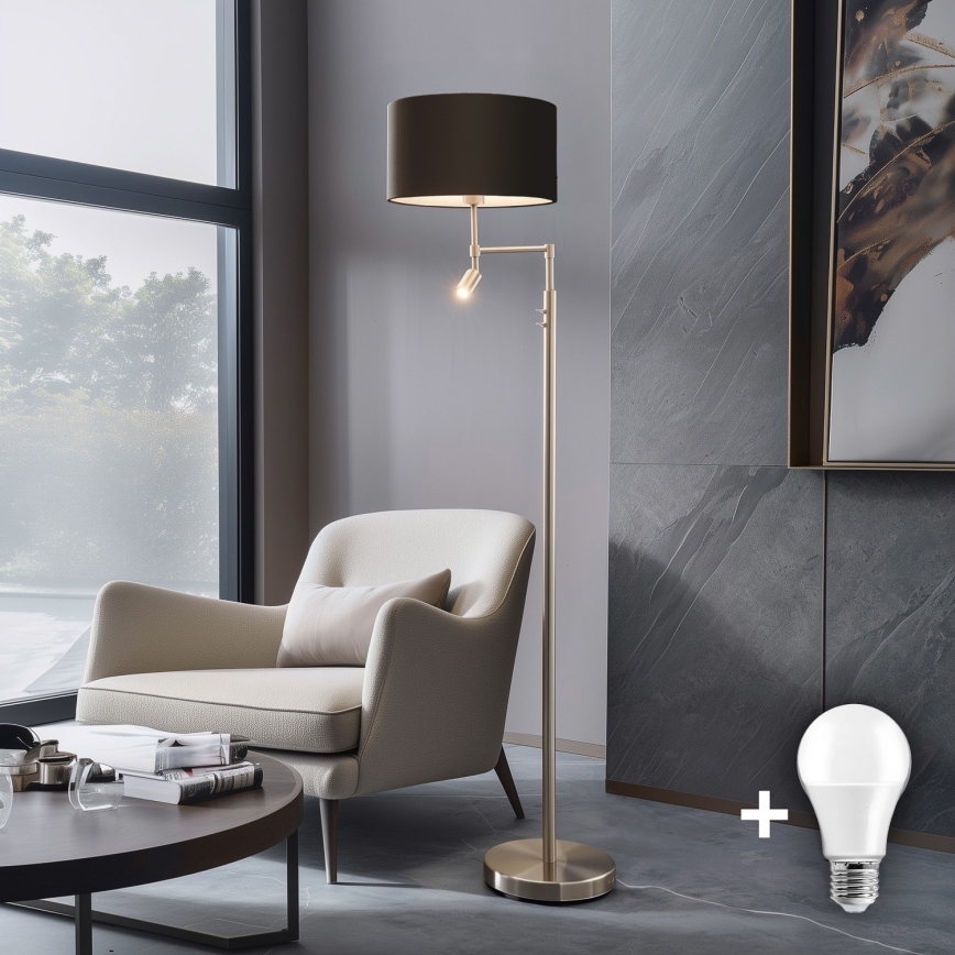 Eglo - LED Grīdas stāvlampa TUNJA 1xE27/60W/230V + LED/2,1W d. 38 cm matēts hroms/brūna
