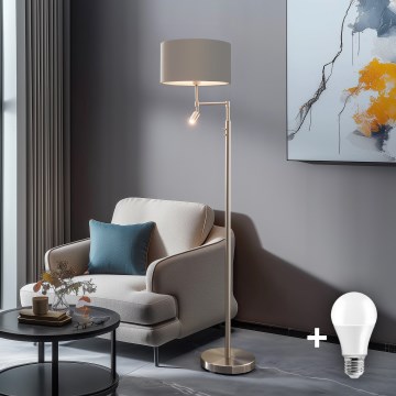 Eglo - LED Grīdas stāvlampa TUNJA 1xE27/60W/230V + LED/2,1W d. 38 cm matēts hroms/taupe