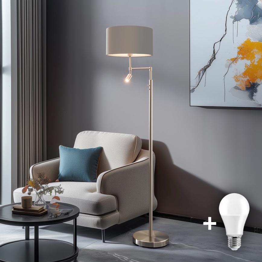 Eglo - LED Grīdas stāvlampa TUNJA 1xE27/60W/230V + LED/2,1W d. 38 cm matēts hroms/taupe