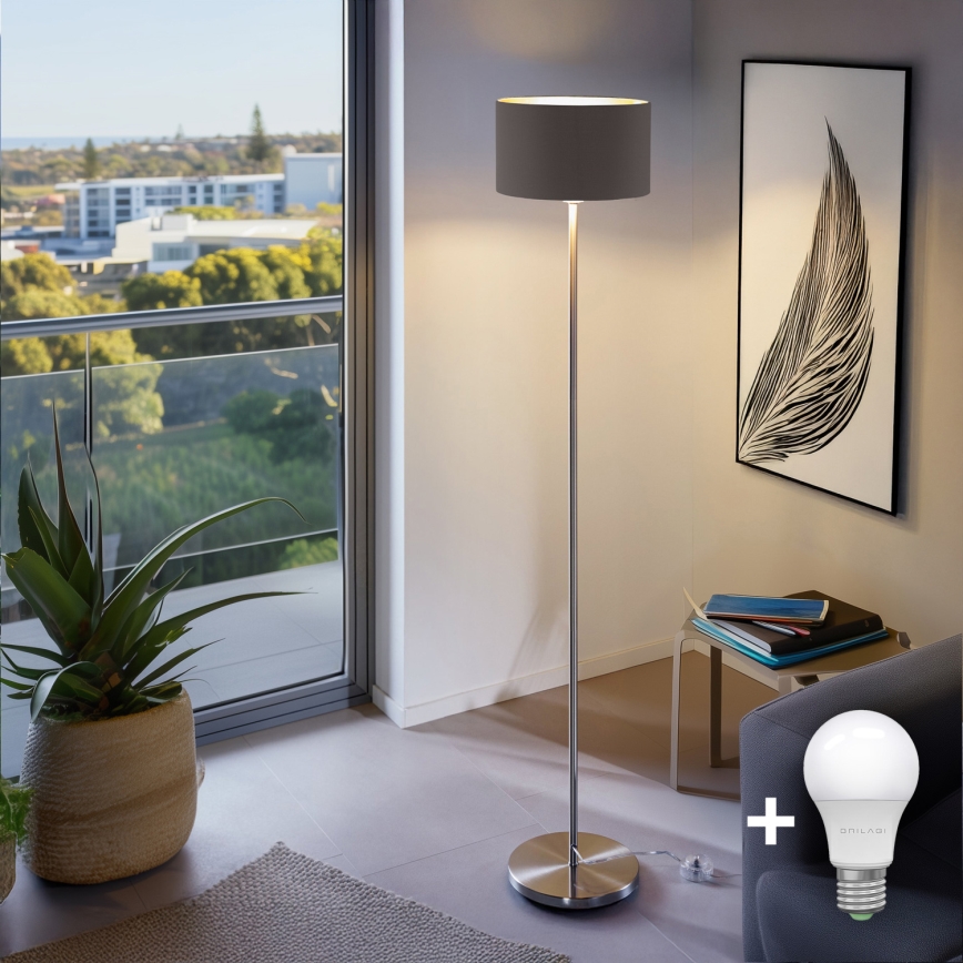 Eglo - LED  Grīdas stāvlampa TUNJA 1xE27/60W/230V matēts hroms/brūna