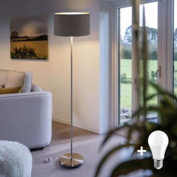 Eglo - LED  Grīdas stāvlampa TUNJA 1xE27/60W/230V matēts hroms/brūna
