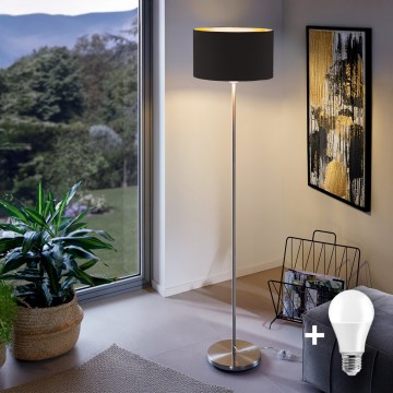 Eglo - LED Grīdas stāvlampa TUNJA 1xE27/60W/230V matēts hroms/melna